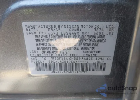 2019 Nissan Sentra Sr from USA, damaged, VIN 3N1AB7AP5KY419797